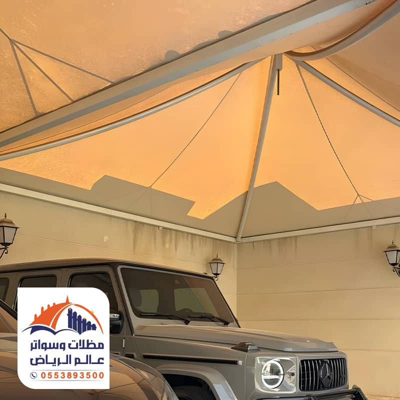 تركيب مظلات سيارات قوية وضد الشمس والماء من مؤسسة عالم الرياض
